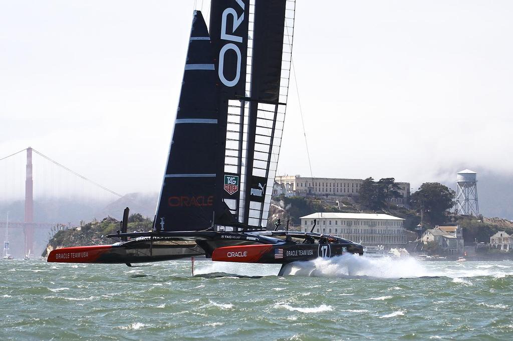 Oracle Team USA v Emirates Team New Zealand. America’s Cup Day 3, San Francisco. Oracle Team USA  sails fast on Leg 5 in Race 5 © Richard Gladwell www.photosport.co.nz